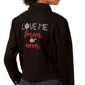 The Edit by Seventeen Love Me black jean jacket w/embroidered flowers Sz-M. W11